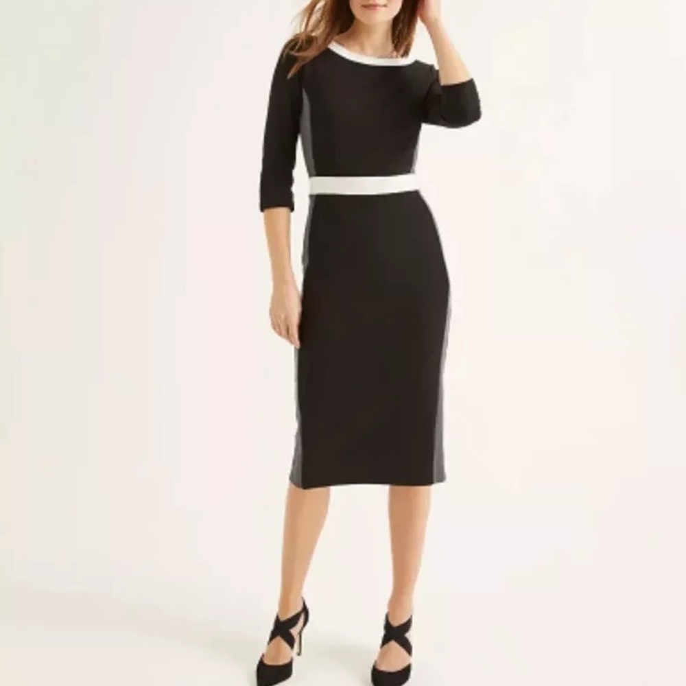 Boden Leah Ottoman Colorblock Black Gray White 3/4 Sleeve Dress EUC US4P